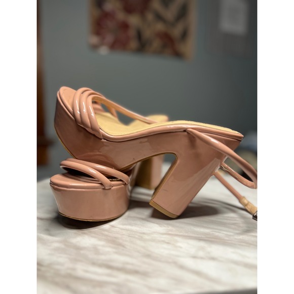 SHEIN Shoes - Shein Nude Pink Patent Platform Block Heel Strappy Sandals Size 6